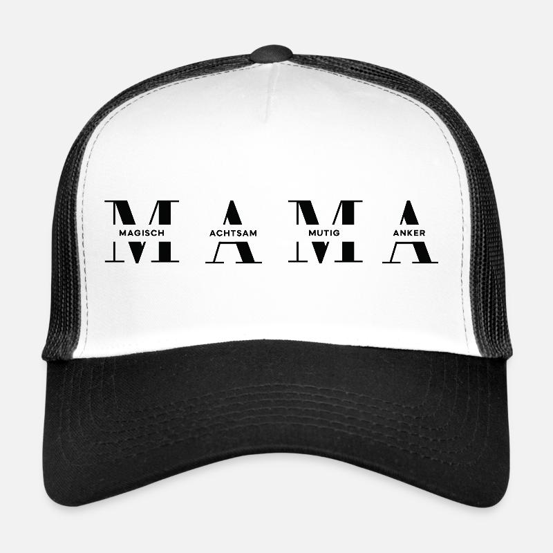 Horizontales MAMA Design in Schwar für dunkle Mode Trucker Cap