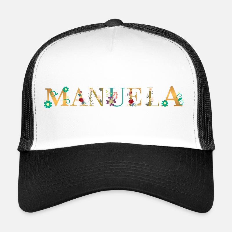 Le nom de MANUELA est orné de fleurs Casquette trucker 