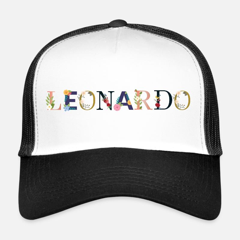 LEONARDO name decorated with flowers - Trucker Cap - white/black