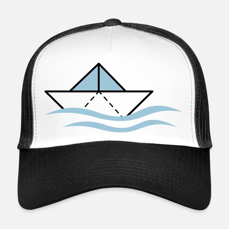 Papierschiffchen auf Wellen - Trucker Cap - Weiß/Schwarz