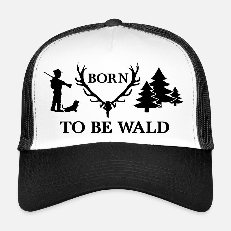Born To Be Wald Jäger Arbeitsshirt Freizeitshirt - Trucker Cap - Weiß/Schwarz