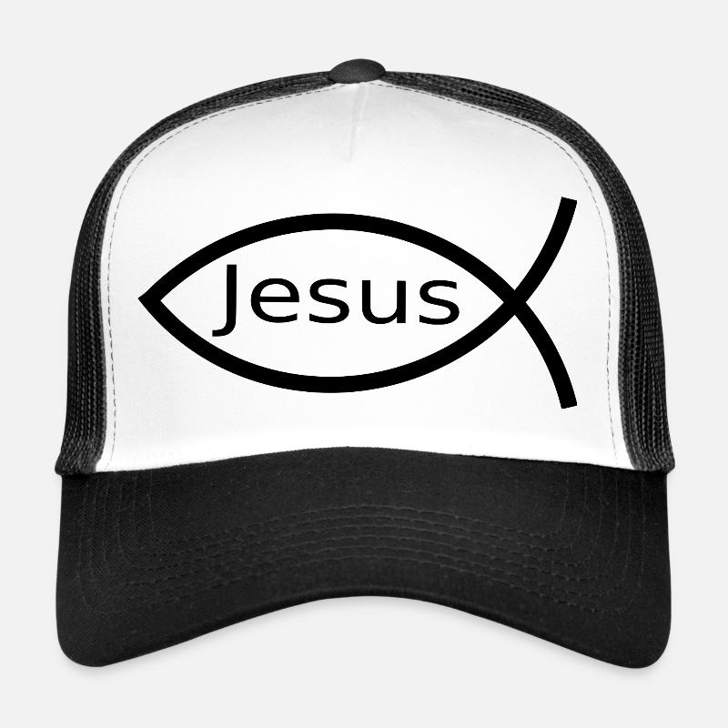 Jésus Poisson Ichthys Noir Poisson Poisson Casquette trucker 