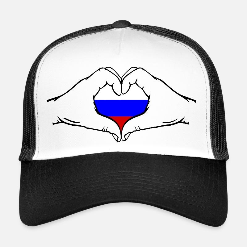 Drapeau de la Russie Mains Forme de coeur Casquette trucker 