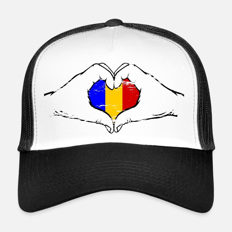 Drapeau de la Roumanie en forme de coeur utilisé Casquette trucker 