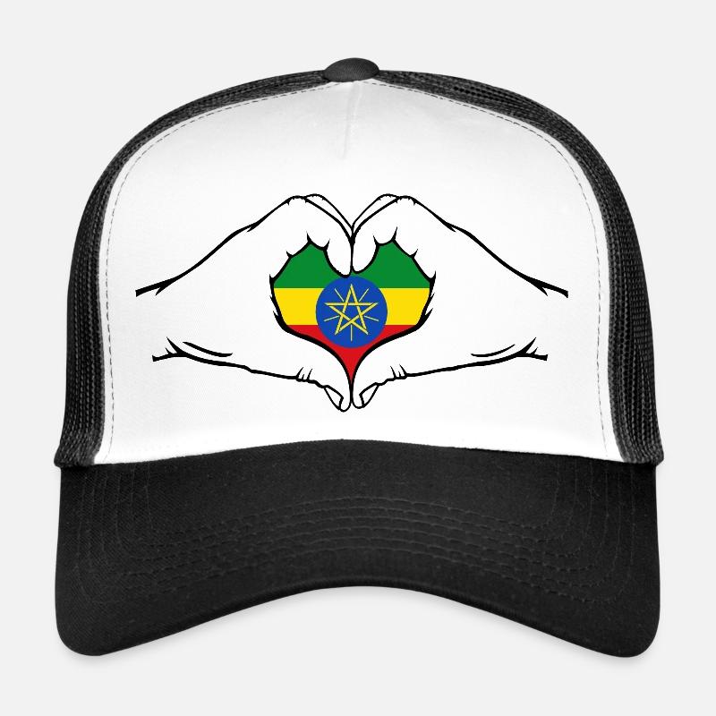 Ethiopia Flag Heart Shape Trucker Cap