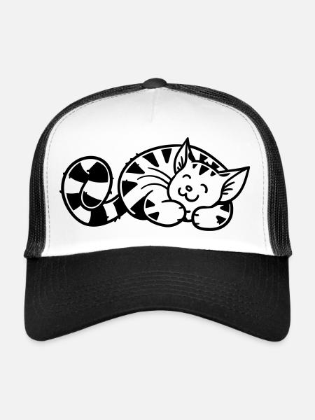 Chaton de dessin animé - Casquette trucker  - blanc/noir - Devant