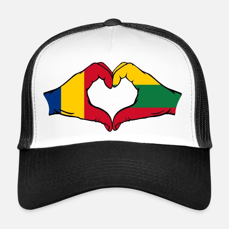 Romania Lithuania Heart Shape with Hands Trucker Cap