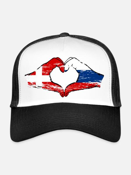 Danemark Russie forme de coeur avec les mains utilisées - Casquette trucker  - blanc/noir - Devant