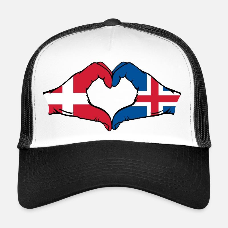 Dänemark Island Herzform mit Hände - Trucker Cap - Weiß/Schwarz