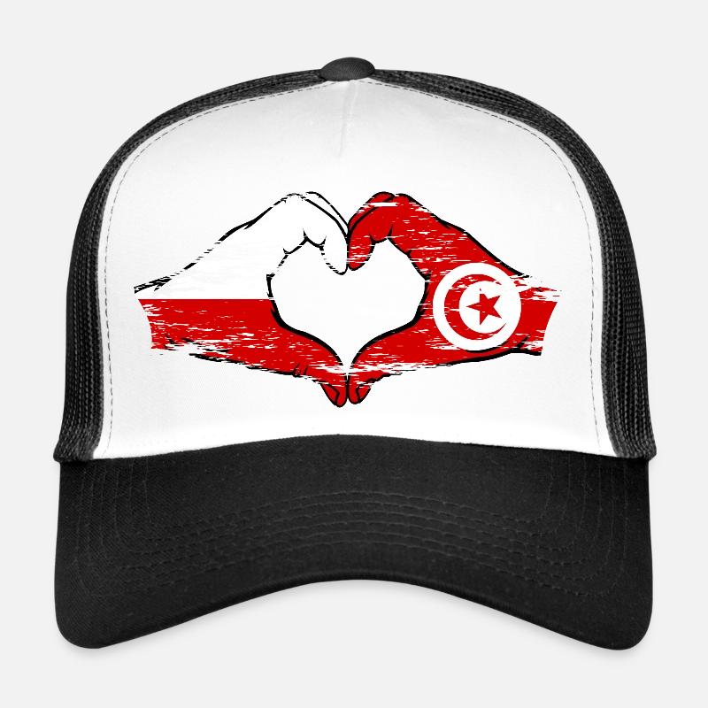 Poland Tunisia Heart Shape with Hands Used Trucker Cap