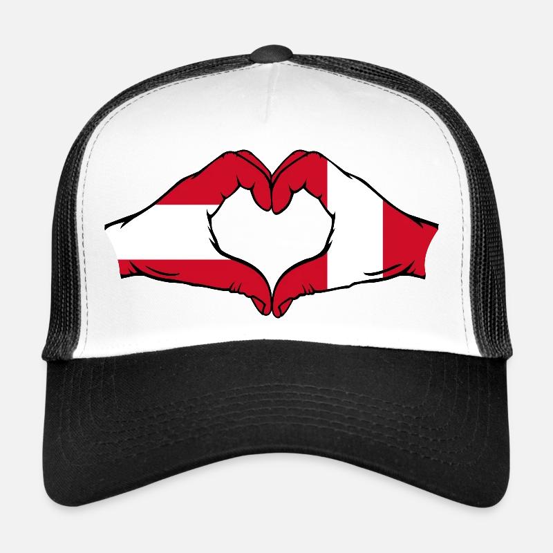 Autriche Pérou Drapeau Aiguilles Forme De Coeur Casquette trucker 