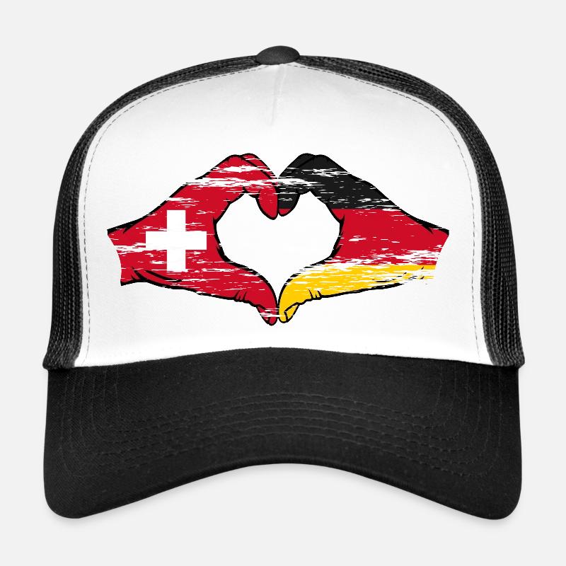 Suisse Allemagne Drapeau Mains Coeur Forme utilisé Casquette trucker 