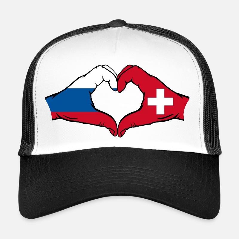 Russie Suisse Drapeau Aiguilles Forme De Coeur Casquette trucker 