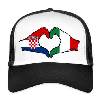 Kroatien Italien Flagge Hände Herzform - Trucker Cap - Weiß/Schwarz - Vorne
