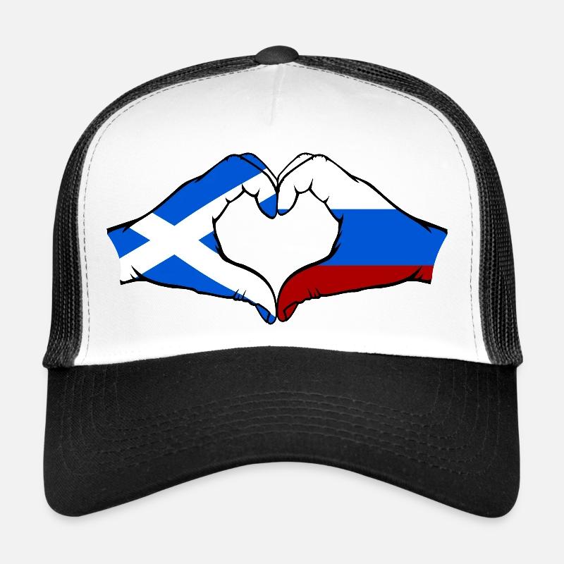 Ecosse Russie Drapeau Mains Coeur Forme Casquette trucker 