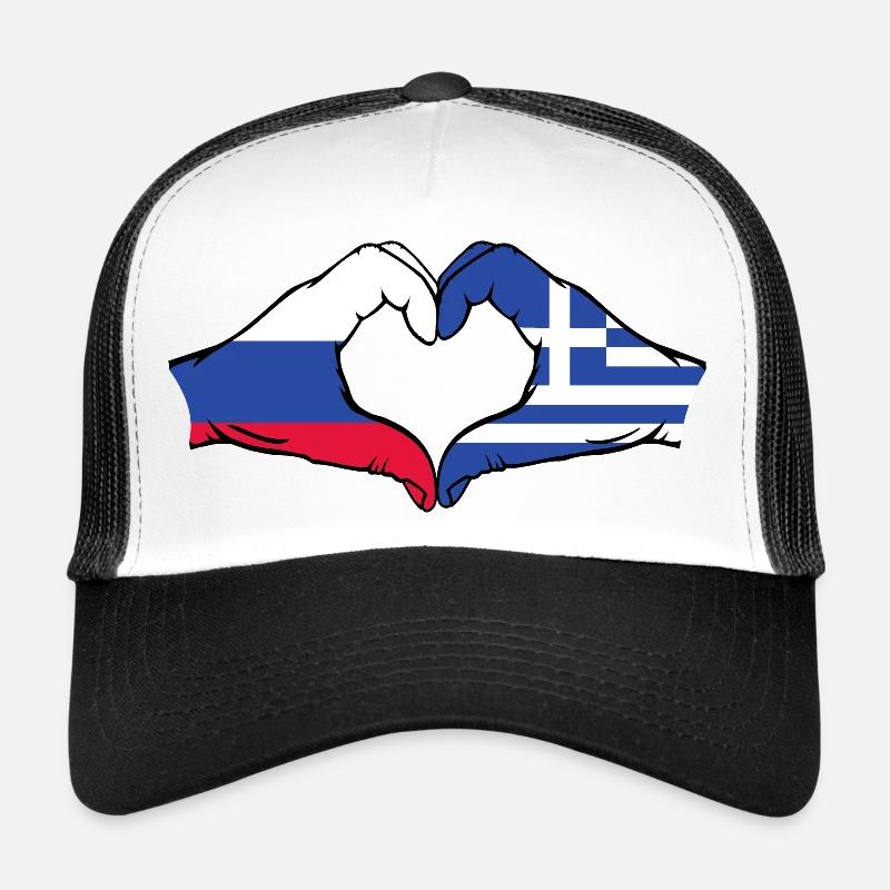 Russie Grèce Drapeau Mains Coeur Forme Casquette trucker 