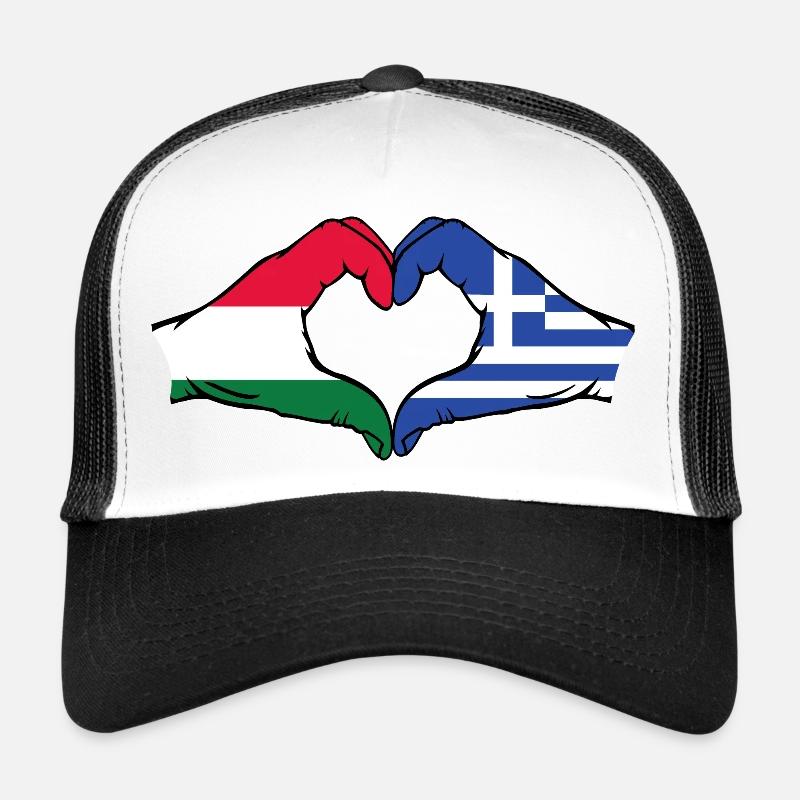 Hungary Greece Flag Hands Heart Shape Trucker Cap