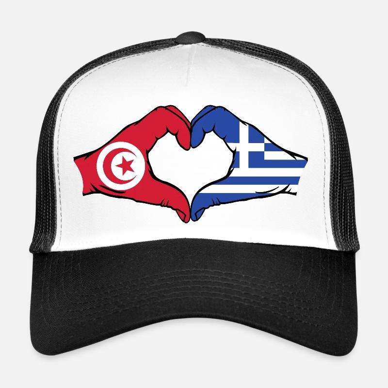 Tunisie Grèce Drapeau Mains Coeur Forme Casquette trucker 