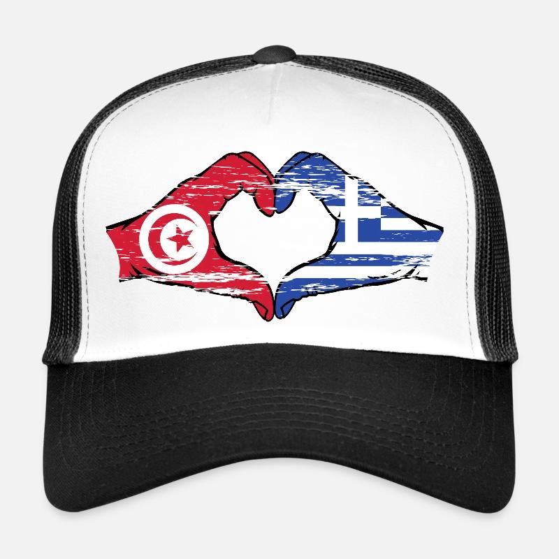 Tunisie Grèce drapeau mains forme coeur utilisé - Casquette trucker  - blanc/noir