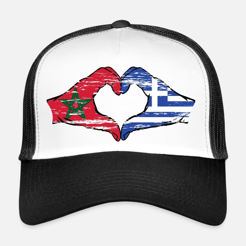 Drapeau du Maroc Grèce Mains Coeur Forme Utilisé - Casquette trucker  - blanc/noir
