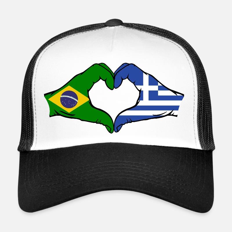 Brésil Grèce Drapeau Mains Coeur Forme Casquette trucker 