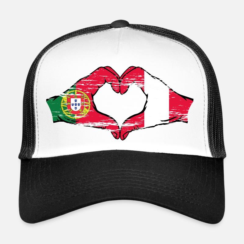 Portugal Drapeau Pérou mains forme coeur utilisé Casquette trucker 