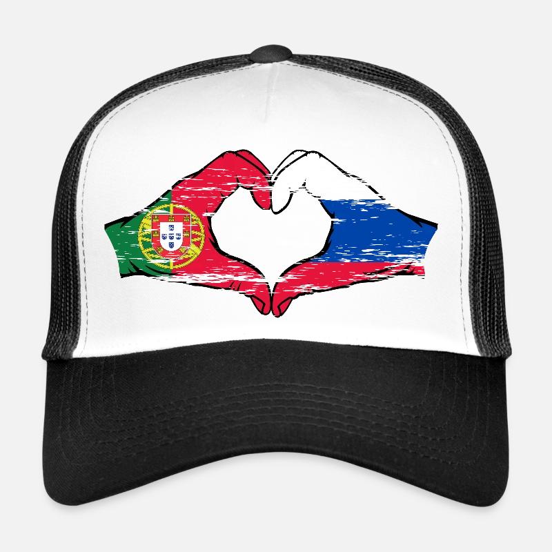 Portugal Russie Drapeau Mains Coeur Forme Utilisé Casquette trucker 