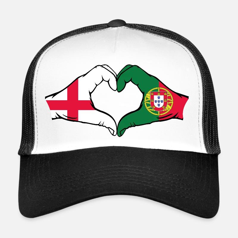 Angleterre Portugal Drapeau Mains Coeur Forme Casquette trucker 