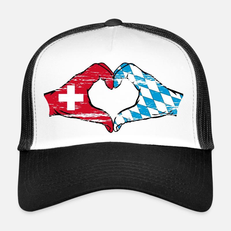 Suisse Bavière Drapeau Mains Coeur Forme Coeur Utilisé Casquette trucker 