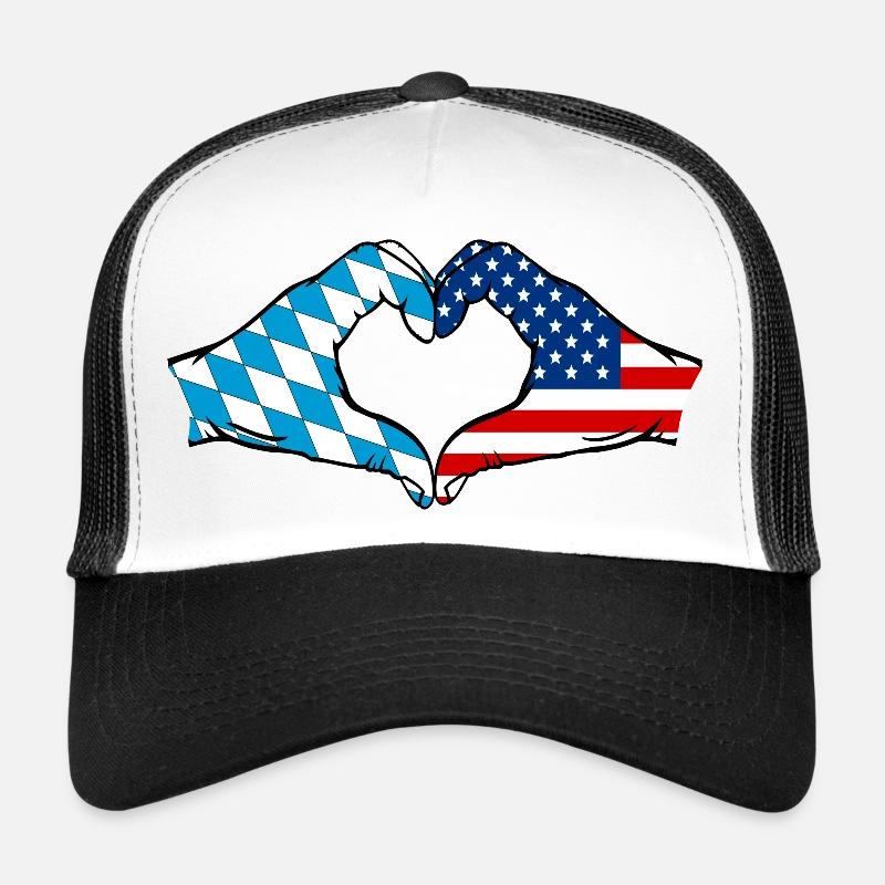 Mains de drapeau de la Bavière des États-Unis en forme de coeur Casquette trucker 