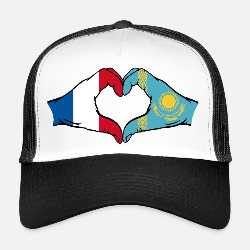Frankreich Kasachstan Flagge Hände Herzform Trucker Cap