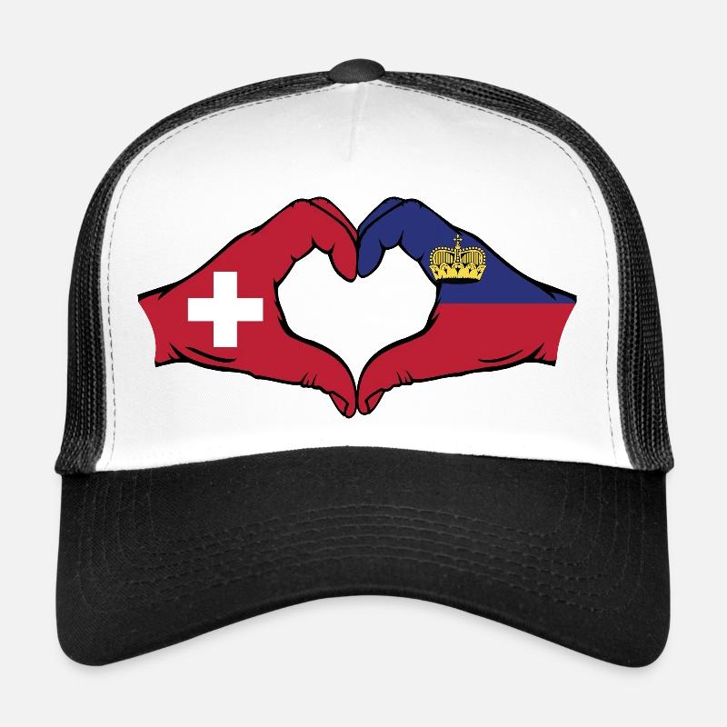 Switzerland Liechtenstein Flag Hands Heart Shape Trucker Cap