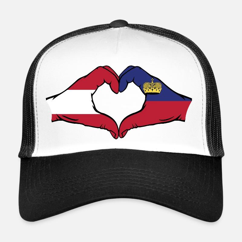 Austria Liechtenstein Flag Hands Heart Shape Trucker Cap