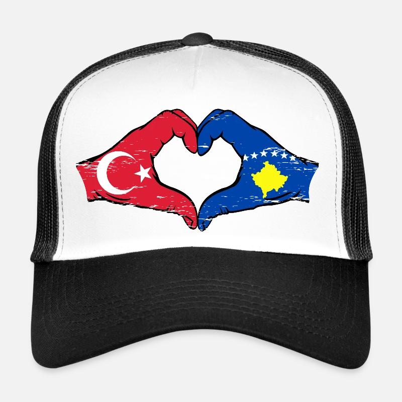 Drapeau de la Turquie Kosovo mains forme de coeur utilisé Casquette trucker 