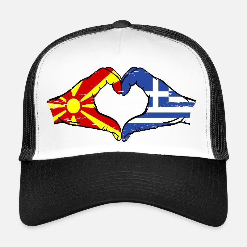 Macédoine Grèce Drapeau Mains Coeur Forme Utilisé Casquette trucker 