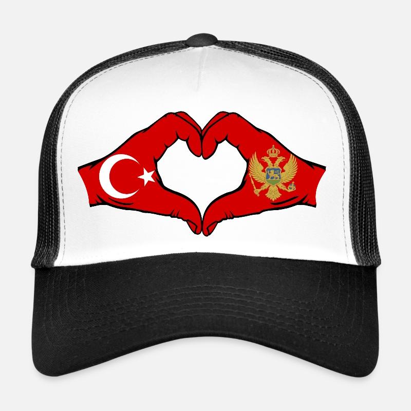 Turquie Monténégro Drapeau Mains Coeur Forme Casquette trucker 