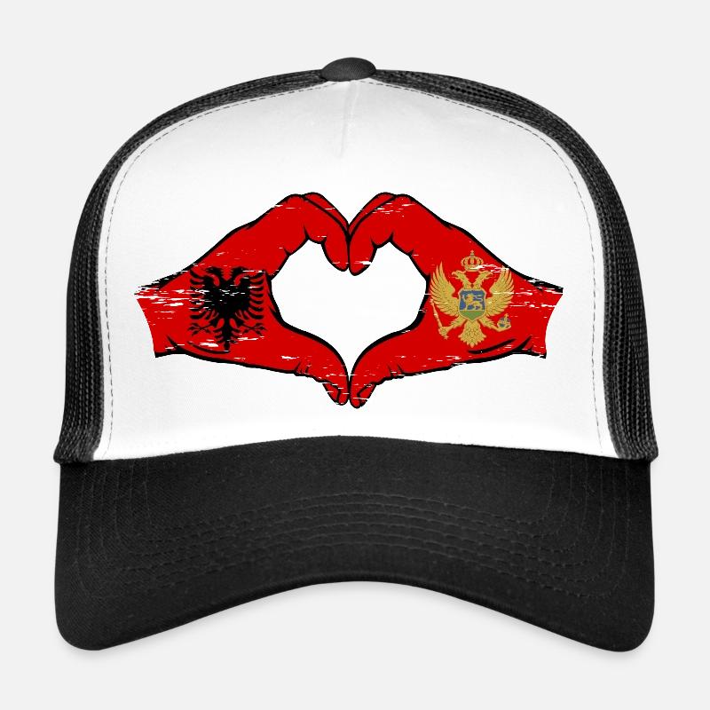 Albanie Monténégro drapeau mains forme de coeur utilisé Casquette trucker 