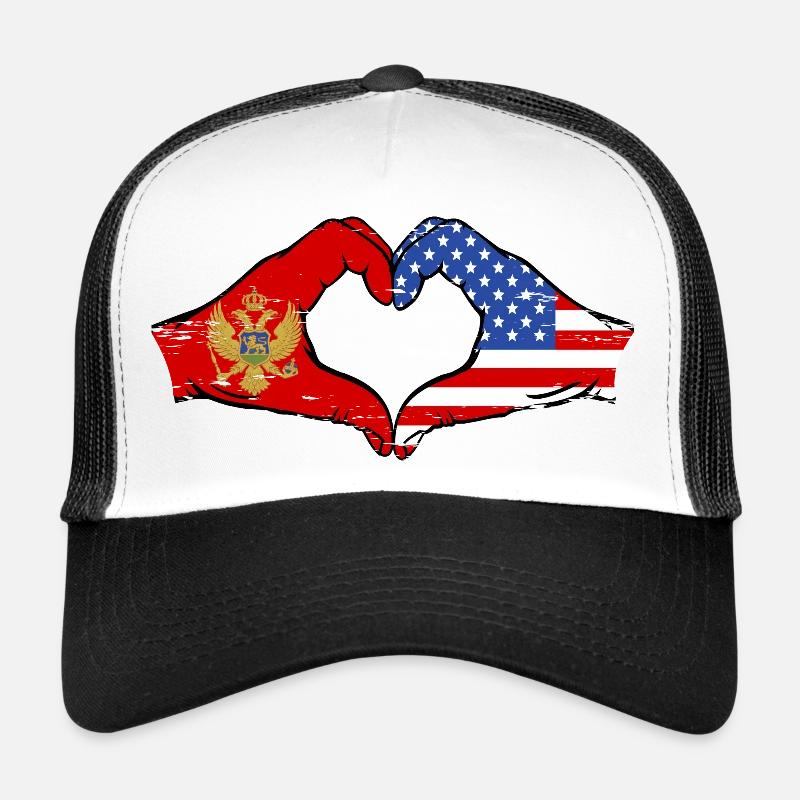 Monténégro Drapeau des États-Unis mains forme de coeur utilisé Casquette trucker 