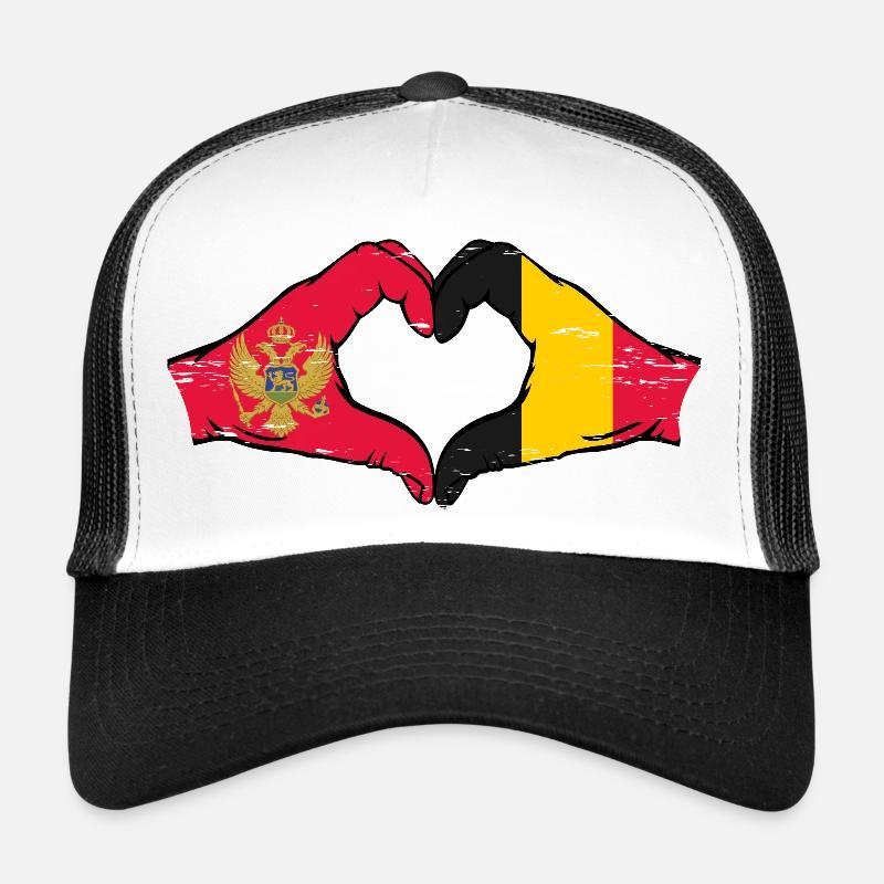 Monténégro Belgique Drapeau Mains Coeur Forme Utilisé Casquette trucker 