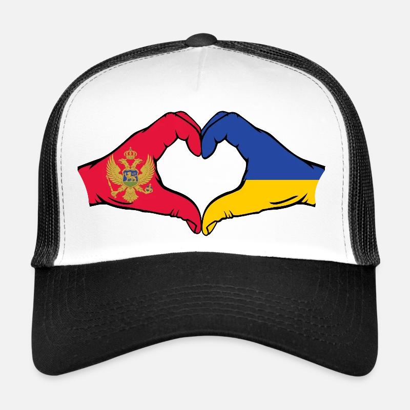 Monténégro Ukraine Drapeau Mains Coeur Forme Casquette trucker 