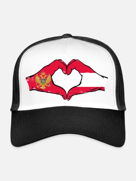 Montenegro Austria flag hands heart shape used - Trucker Cap - white/black - Front