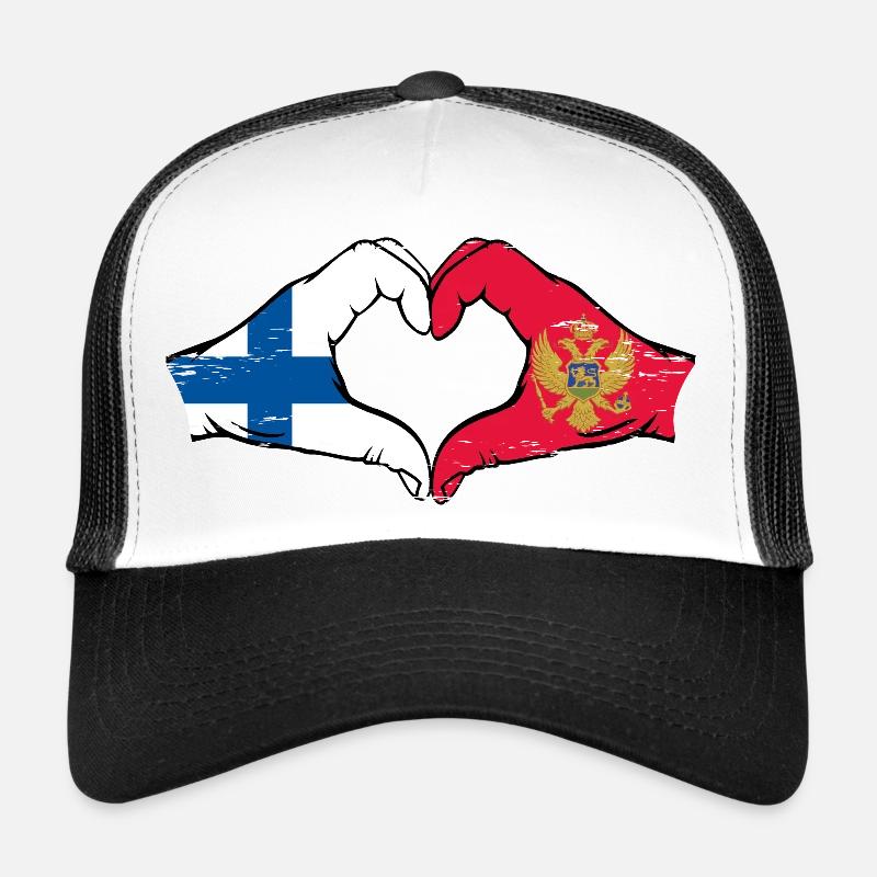 Finlande Monténégro Drapeau Mains Coeur Forme Casquette trucker 