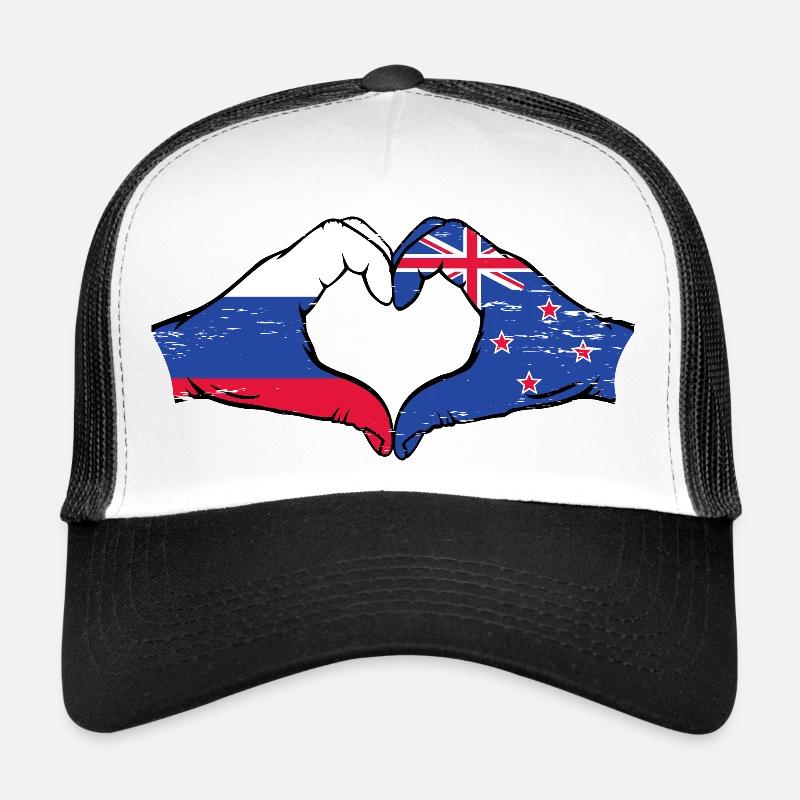 Drapeau de la Russie Nouvelle-Zélande Mains Coeur Forme Utilisé Casquette trucker 