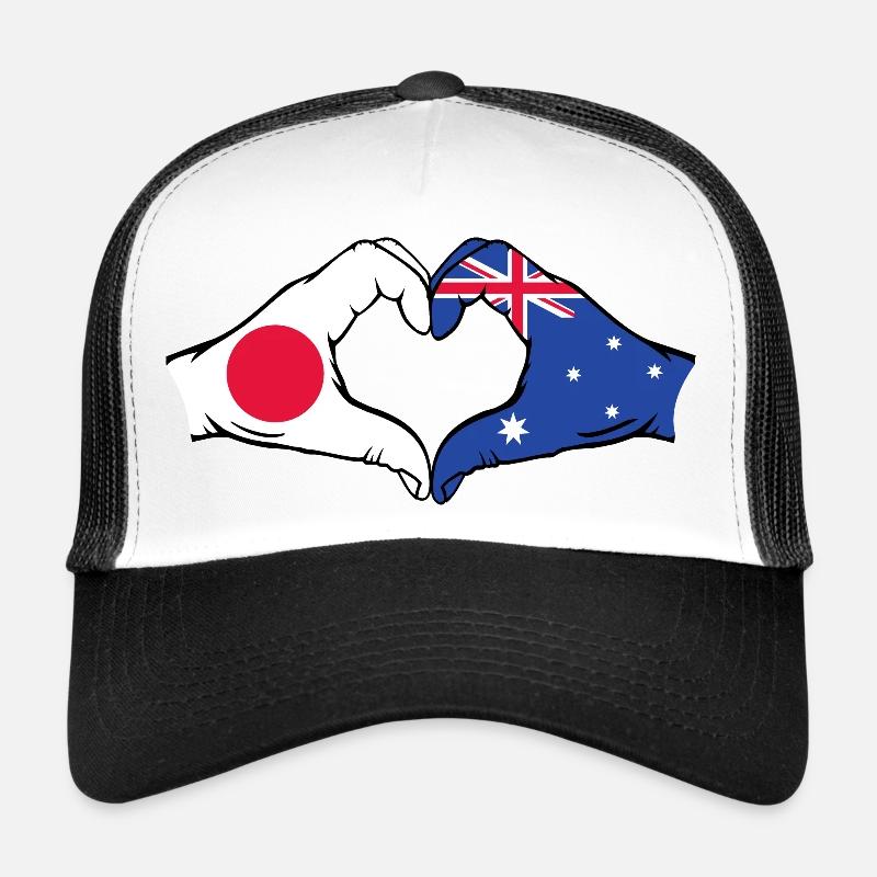Japan Australia Flag Hands Heart Shape Trucker Cap