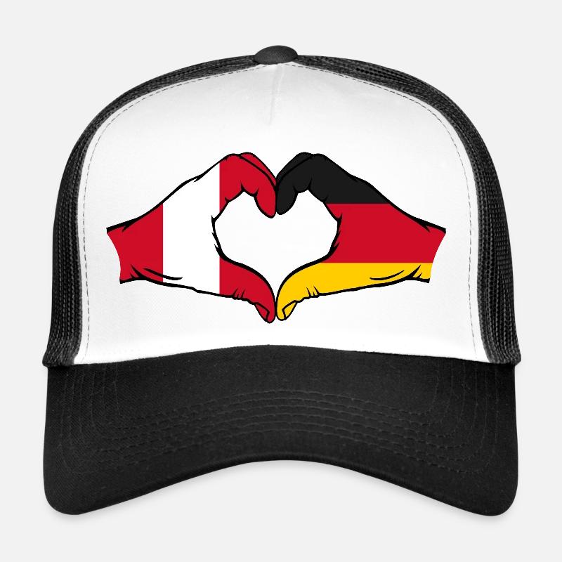 Peru Germany Flag Hands Heart Shape Trucker Cap