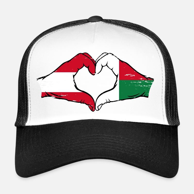 Autriche Madagascar Drapeau Mains Coeur Forme Utilisé Casquette trucker 