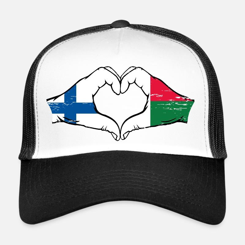 Finlande Madagascar drapeau mains forme coeur utilisé Casquette trucker 