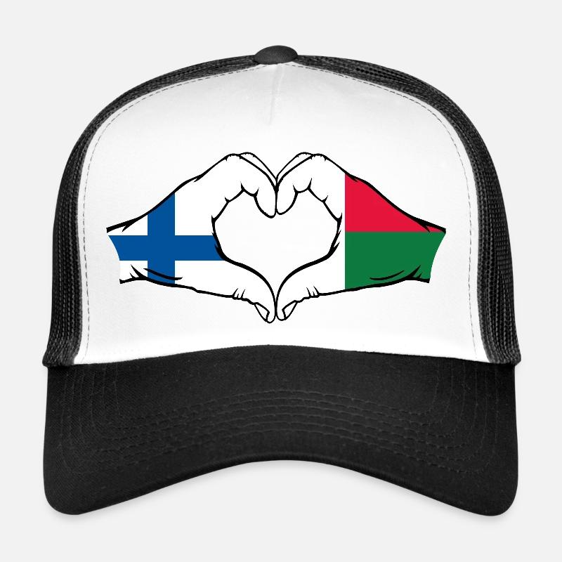 Finlande Madagascar Drapeau Mains Coeur Forme Casquette trucker 