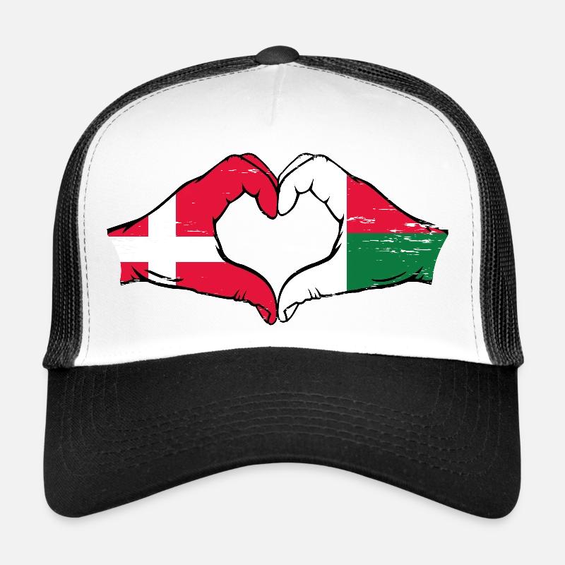 Danemark Madagascar Drapeau Mains Coeur Forme Utilisé Casquette trucker 