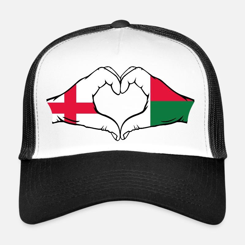 Angleterre Madagascar Drapeau Mains Coeur Forme Casquette trucker 